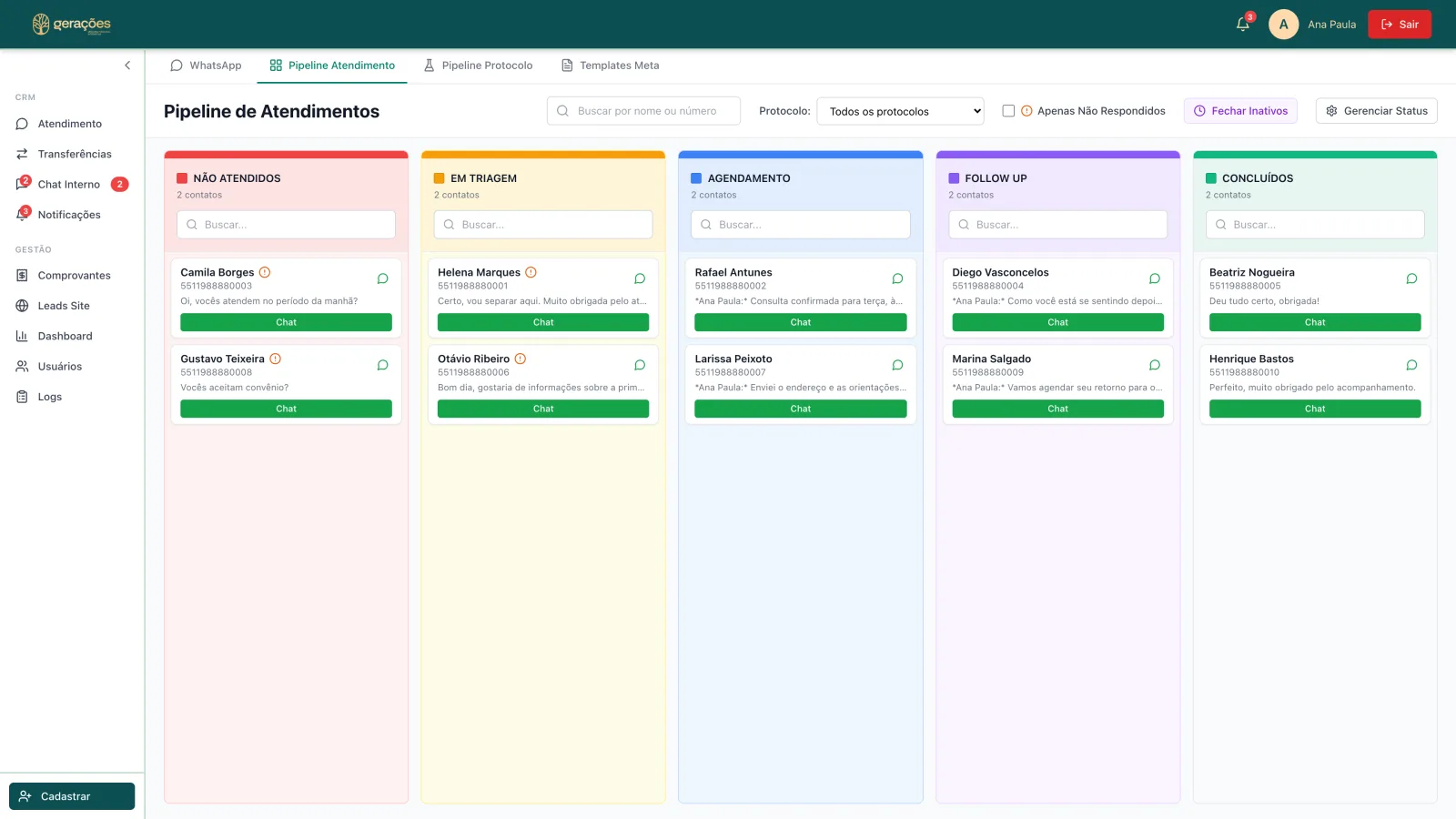 Gerações CRM - WhatsApp Patient Care screen 3